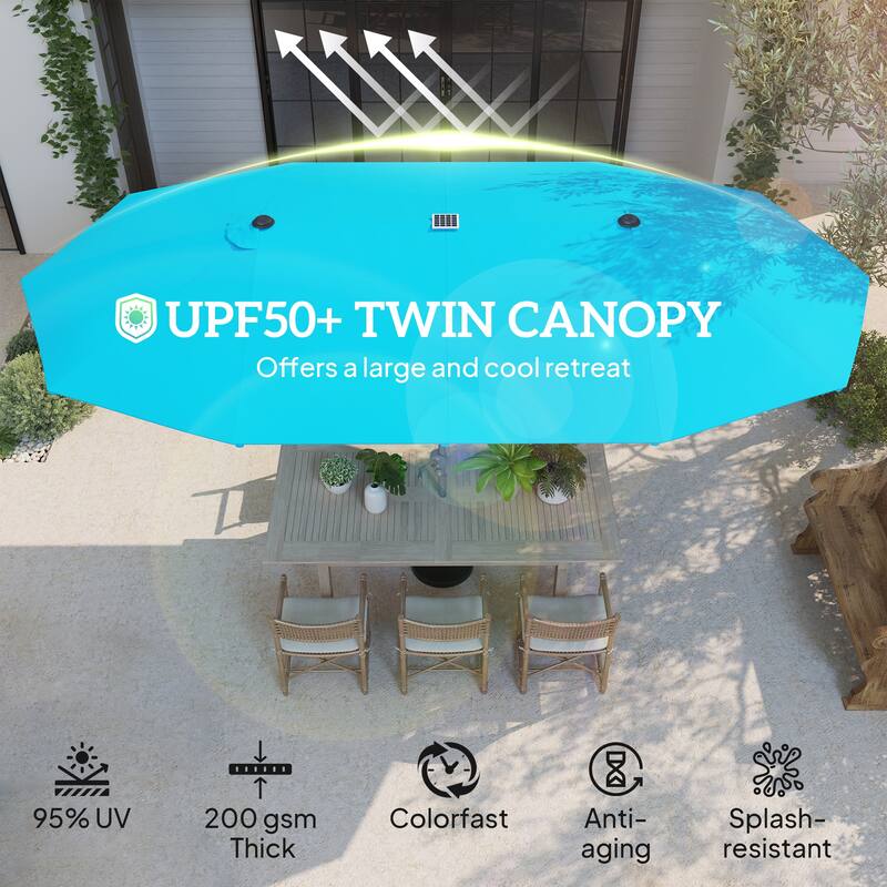 Solar Powered LED Patio Umbrella with UV Protection Outdoor Garden Patio Umbrella with LED Lights Crank Lift