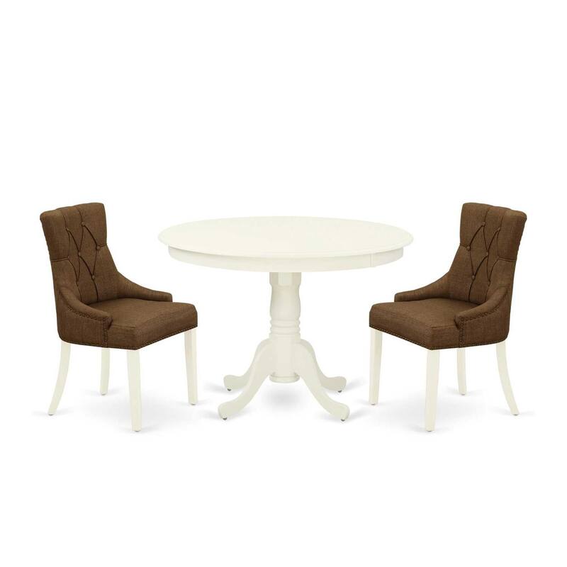 HomeStock 3-Pc Linen White Finish Solid Wood Top - Round Dining Room Set - Seats 4