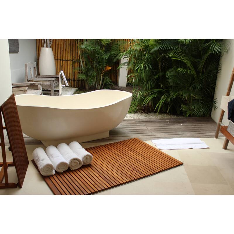 Nordic Style Oiled Extra Large Teak String Mat with Rubber Footing 59″ x 35″
