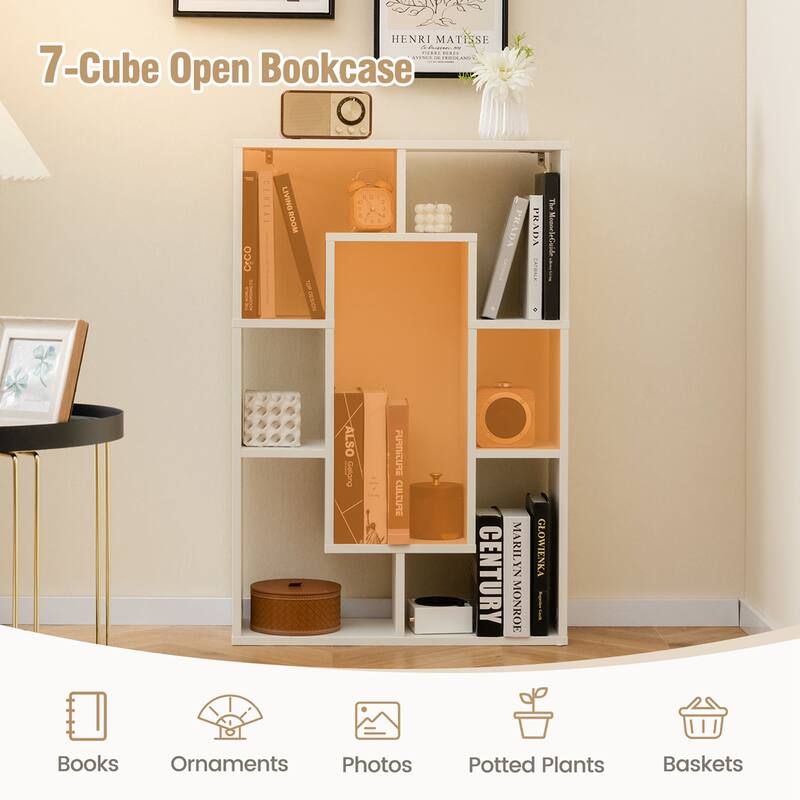 Costway 2 PCS 7-Cube Geometric Bookshelf with Anti-Toppling Device - See Details