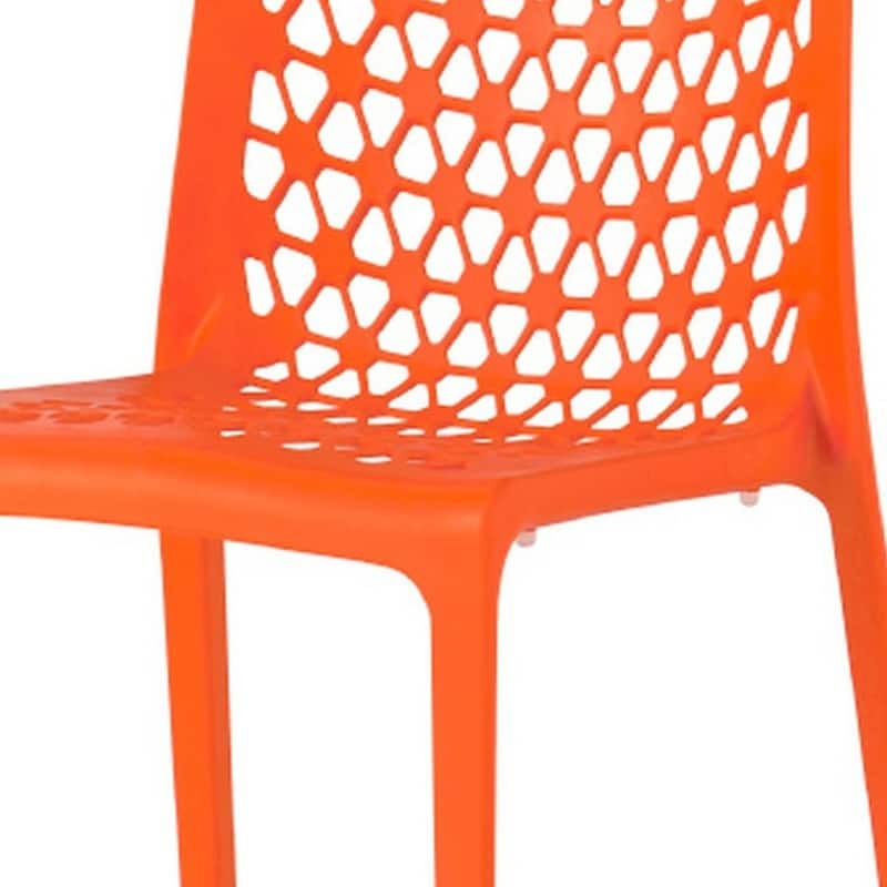 HomeRoots Set of Two Orange Heavy Duty Plastic Outdoor Stacking Dining Chairs