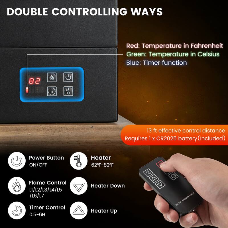 Costway 27'' Electric Fireplace Heater Freestanding 1400W Remote - See Details