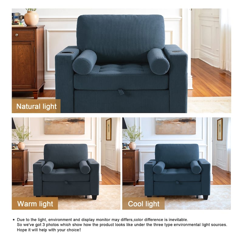 Corduroy Convertible Chair 3 in 1 Sleeper Sofa Chair Bed