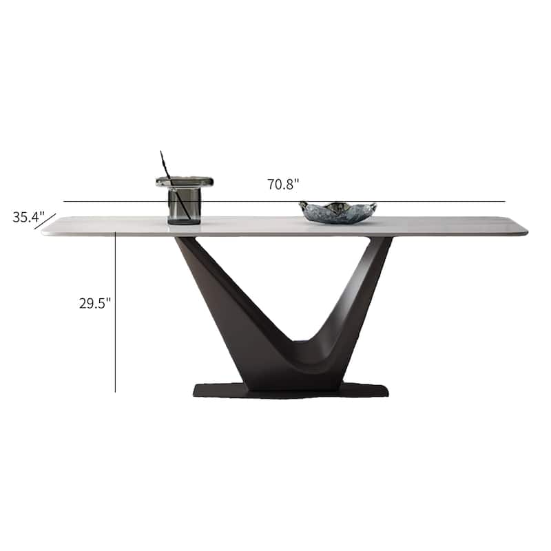 71" Modern Rectangular White Dining Table For 6, Black Carbon Steel Legs, Kitchen Table - 71