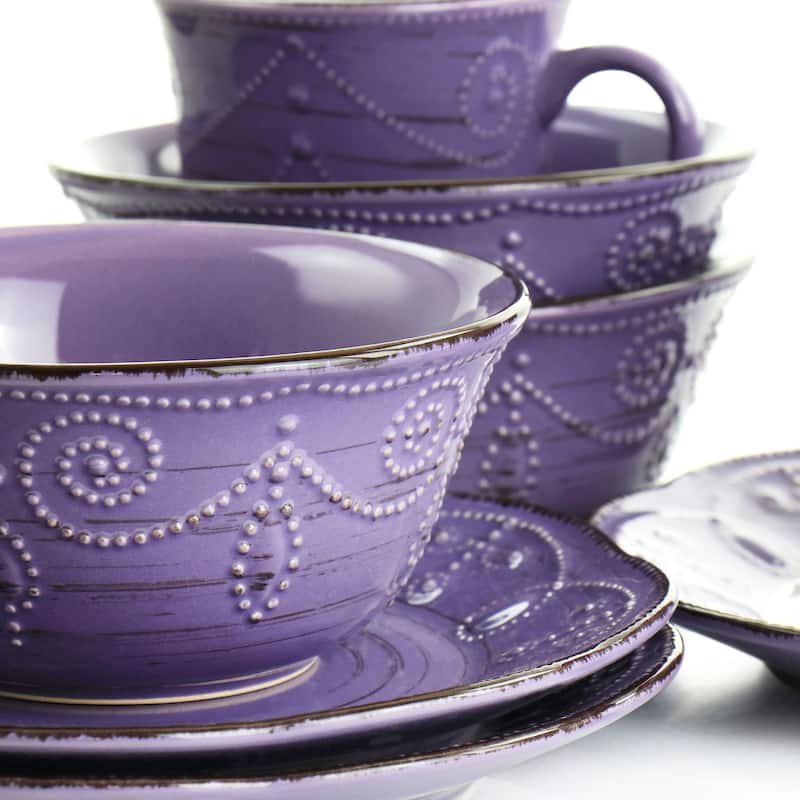 Elama Rustic Birch 16 Piece Stoneware Dinnerware Set