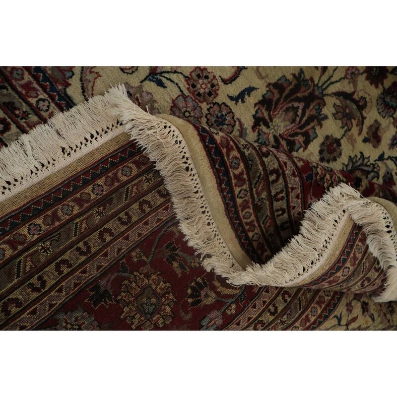 Hand Knotted Oriental 100% Wool Carpet Traditional All-Over Beige & Ivories Kashan Area Rug - 12' 7'' X 9' 1''