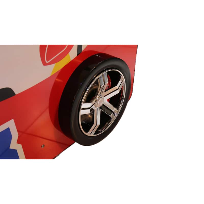 Kids Racing Car Floor Bed with LED Light and Safety Guardrails