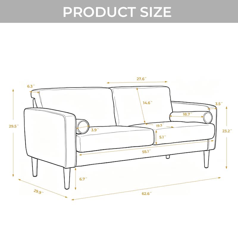 62.5'' W Corduroy Couch Upholstered Square Arm Sofa