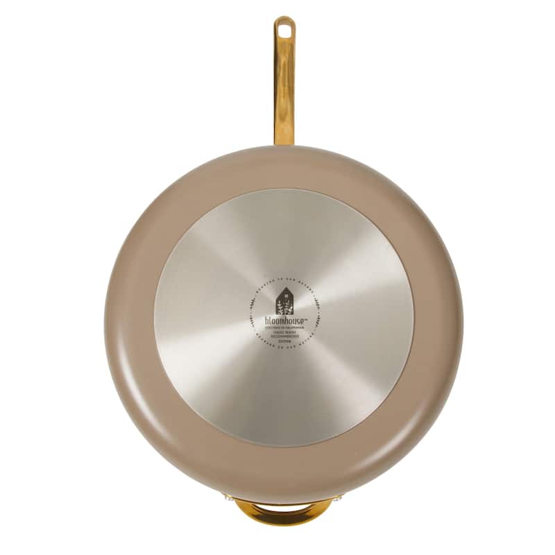 Bloomhouse Pots and Pans Heavy Duty Aluminum Premium PFA Free Ceramic Nonstick - Cappucino Cream with Gold Handle