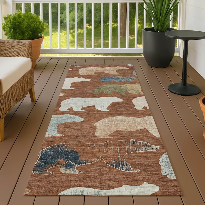 Machine Washable Indoor/ Outdoor Modern Bear Chantille Rug - Paprika - 2'3" x 7'6"