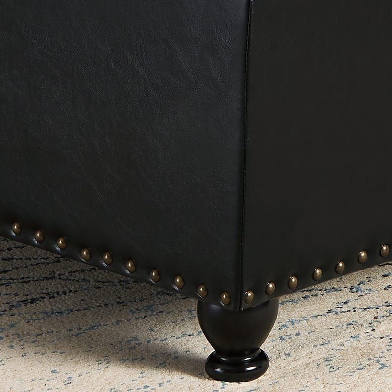 Large square storage ottoman with wooden legs, Upholstered button tufted coffee table with nail trims for Living Space