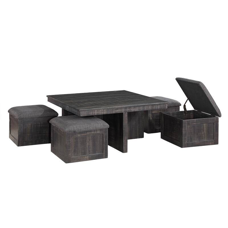 Square Coffee Table with 4 Storage Stools