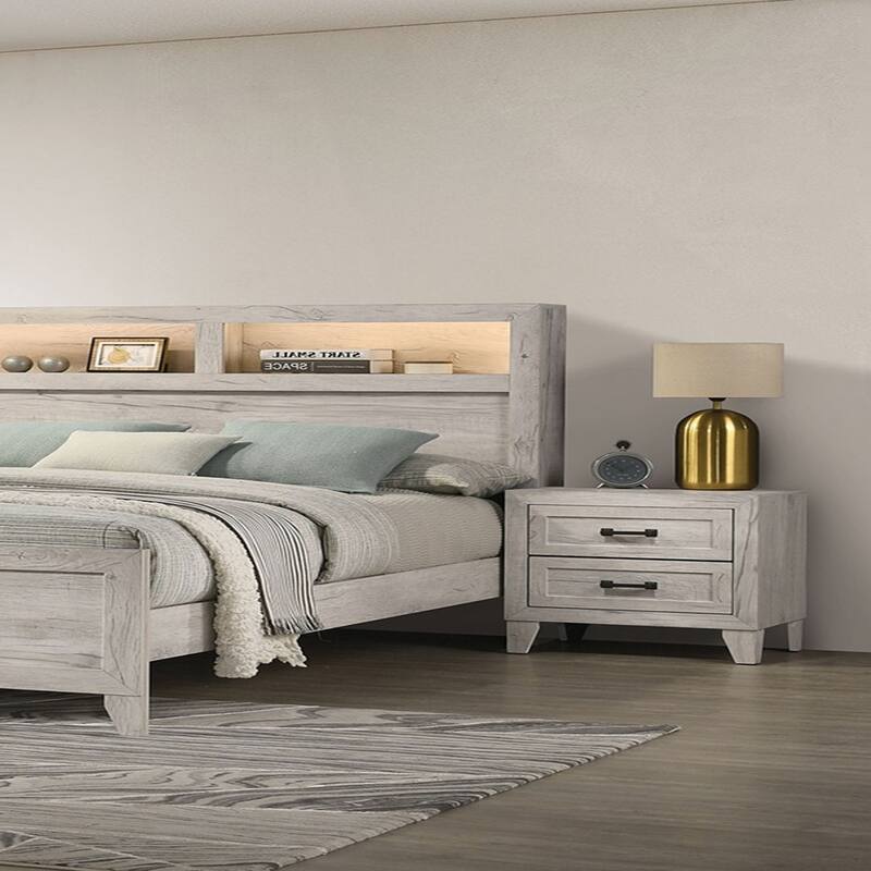 Bedside Table White Wash Finish Striking Elegant 1pc Nightstand Black