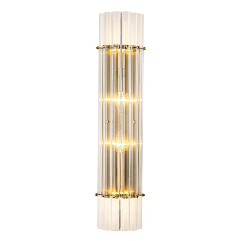 Rennnsan 4-Light Modern Wall Sconce Gold Linear Clear Glass Bathroom Vanity Light - 5.6 in. L x 3.5 in. D x 27.0 in. H