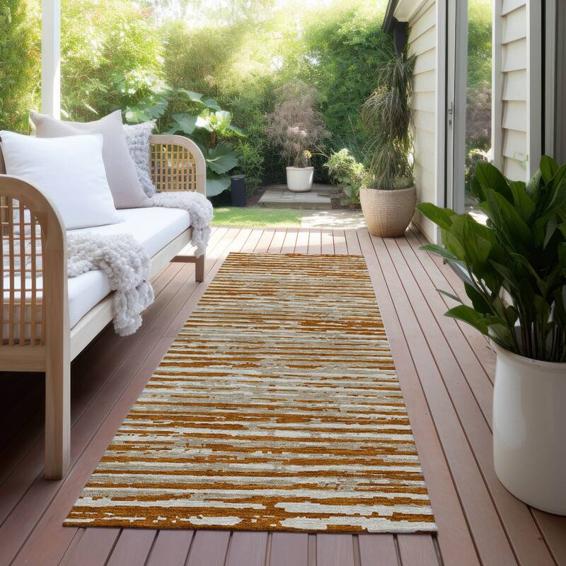 Machine Washable Indoor/ Outdoor Ombre Chantille Abstract Rug - Paprika - 2'3" x 7'6"