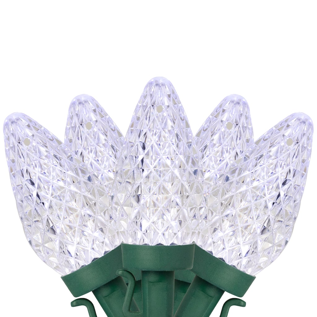 LED Faceted C9 Christmas Lights - Pure White - 67' Green Wire - 100ct