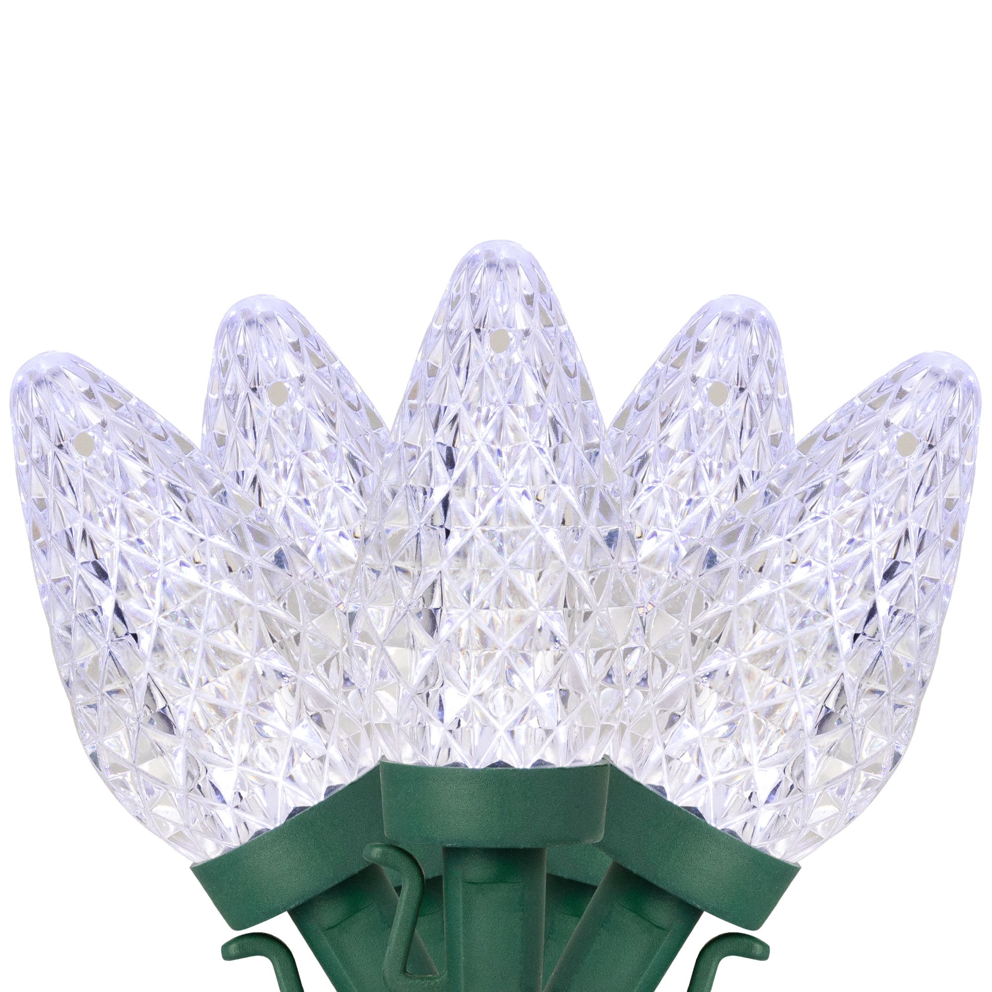 LED Faceted C9 Christmas Lights - Pure White - 67' Green Wire - 100ct