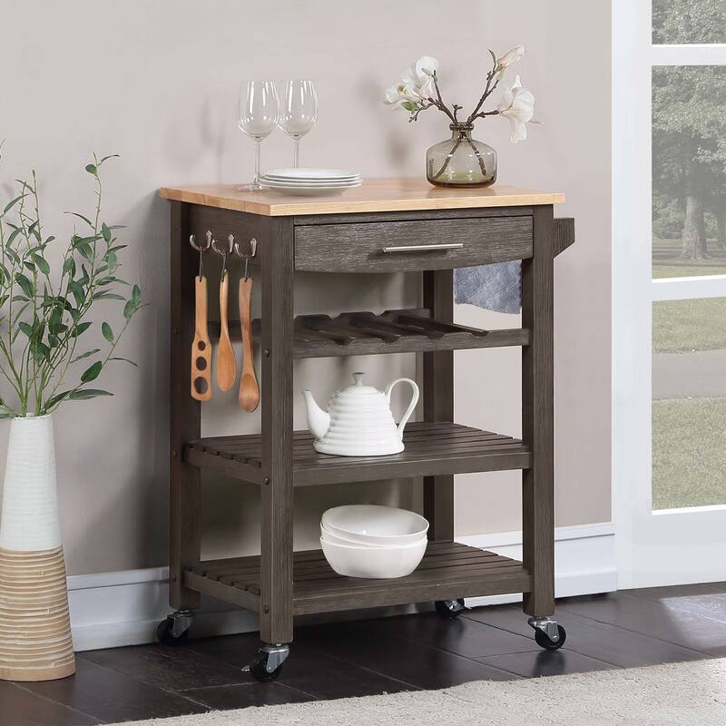 Ellaine 4 Tier Butcher Block Kitchen Cart with Drawer and Wine Rack