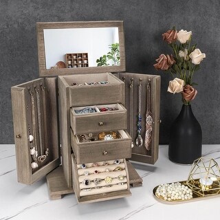 イタリヤ　オーダー　オーク材のアクセサリーBOX 蓋付き×4個 4 Layer Jewelry Organizer Box,Jewelry Box for Women,Weathered Gray