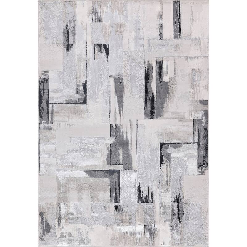 Nevada Collection Abstract Gray/Black Neutral Area Rug - 5'2 x 7'5