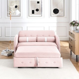 Modern Velvet Upholstered Pull Out Sleeper Sofa Bed Adjsutable Backrest Loveseats