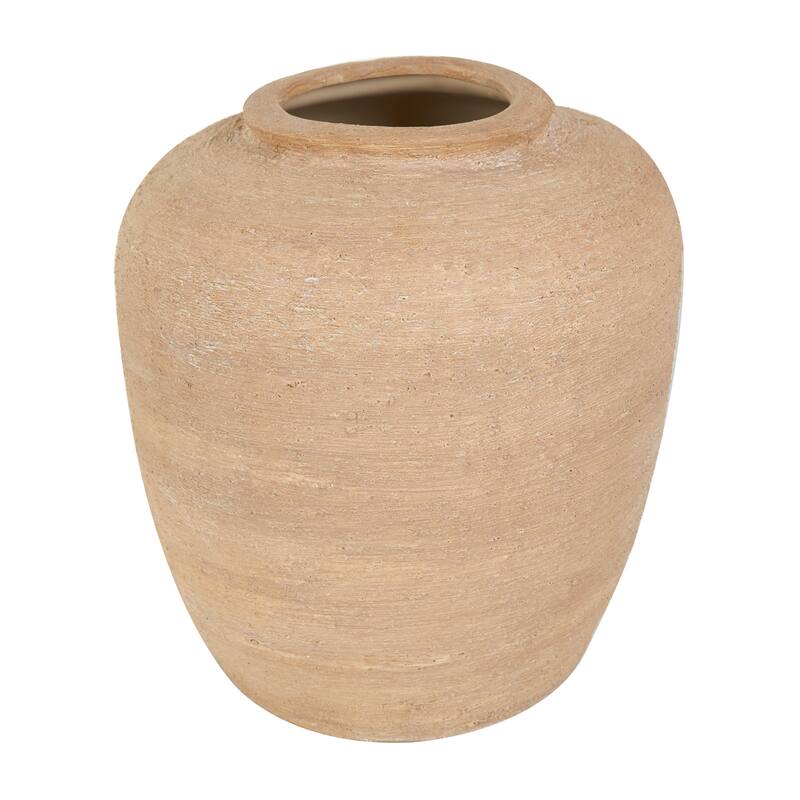 Beige Ceramic Wide Textured Vase