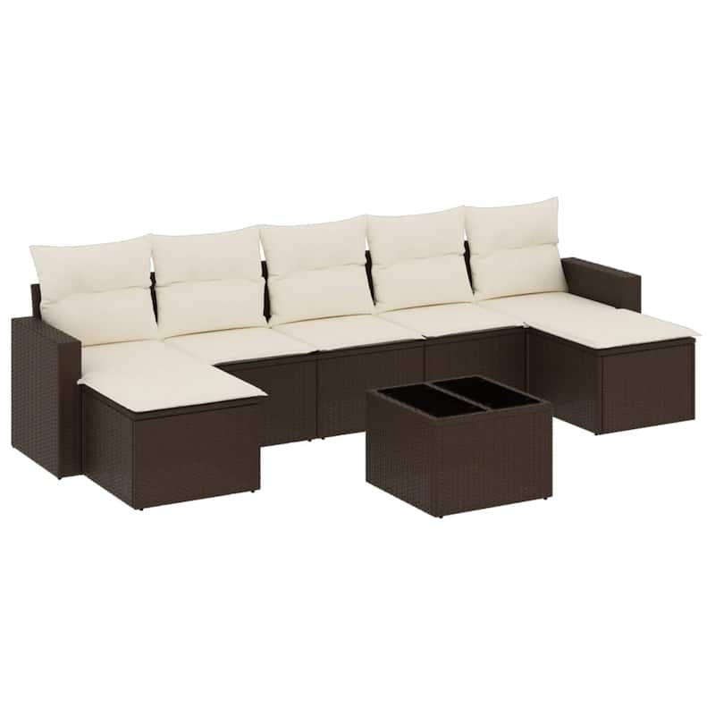 vidaXL 8 Piece Patio Sofa Set with Cushions Brown Poly Rattan - 25.8 x 24.4 x 27.2