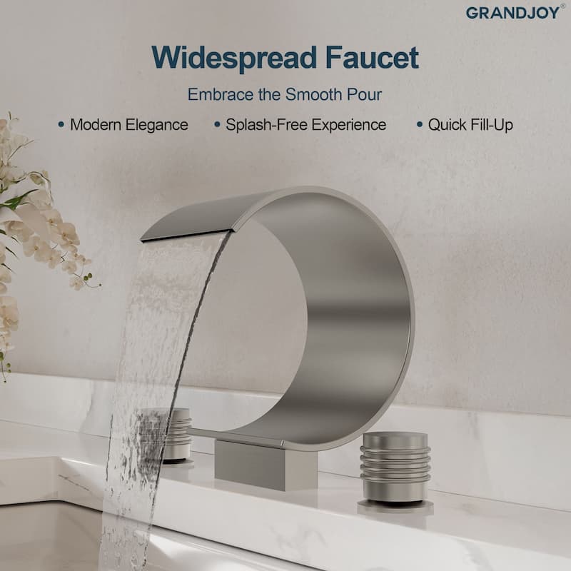 GRANDJOY High Arc Waterfall Widespread Bathroom Sink Faucet