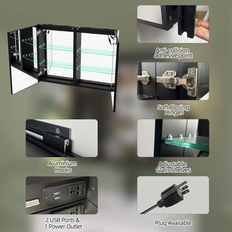 40'' W 30'' H Recessed Frameless Medicine Cabinet Mirror 6 Adjustable