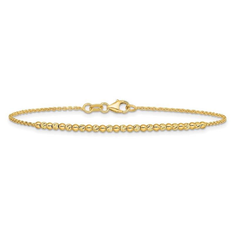 Curata 10k Yellow Gold 7.5" 2mm Diamond Cut Beaded Rope Bracelet