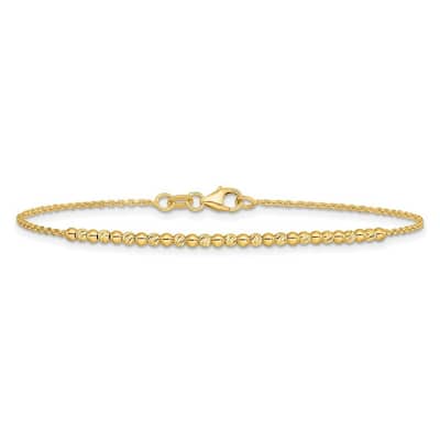 Curata 10k Yellow Gold 7.5" 2mm Diamond Cut Beaded Rope Bracelet