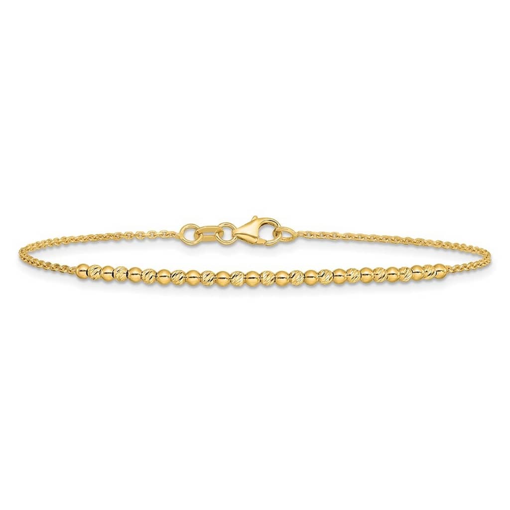 Curata 10k Yellow Gold 7.5" 2mm Diamond Cut Beaded Rope Bracelet