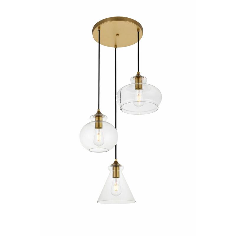 Elegant Lighting Destry 3 Light 19" Wide Multi Light Pendant with - Brass / Clear