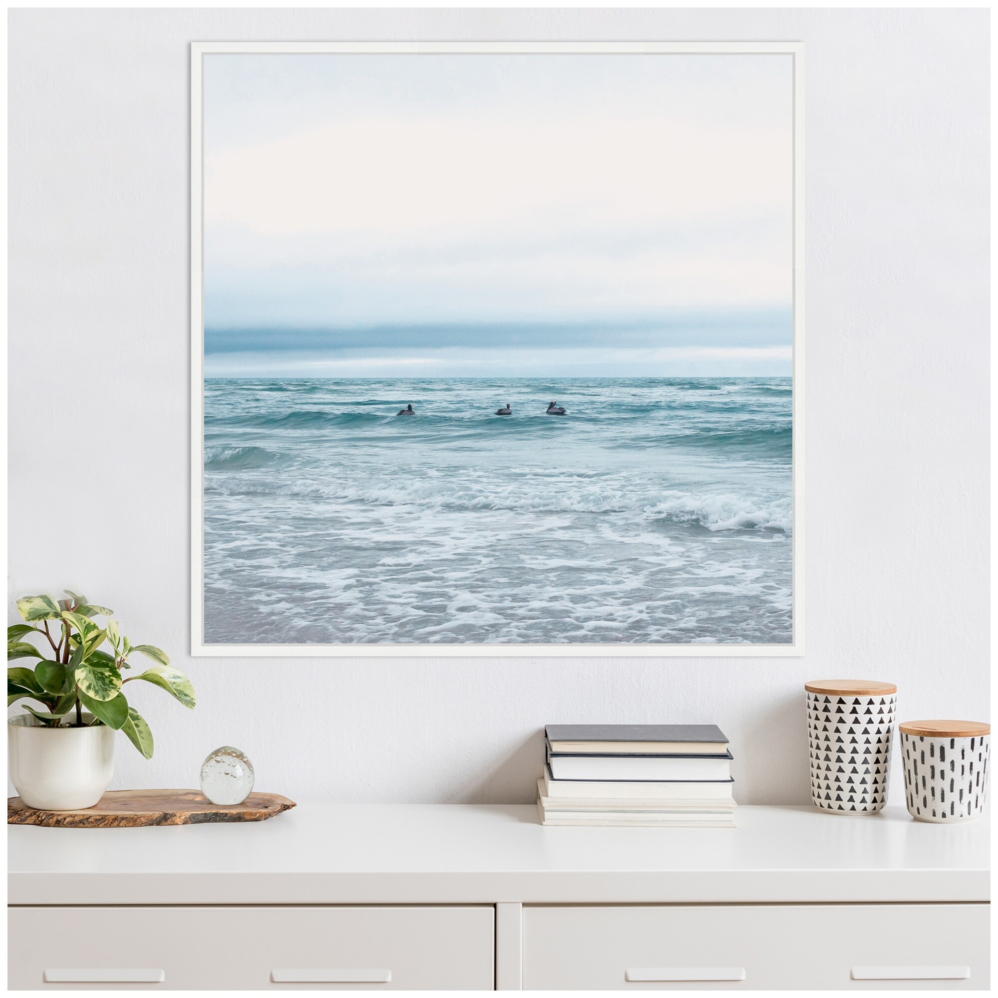 Kate and Laurel Sylvie Ocean Swim 1 Square Framed Canvas by Stephanie Klatt