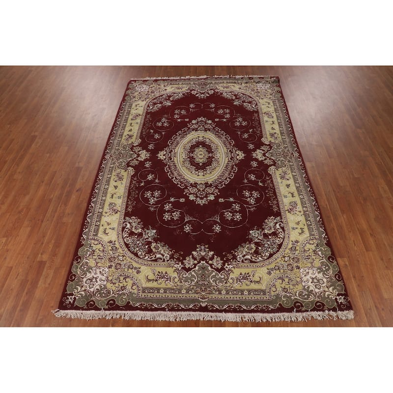 Burgundy Red Kashan Turkish Area Rug Machine Made Carpet - 6'6" x 9'10"