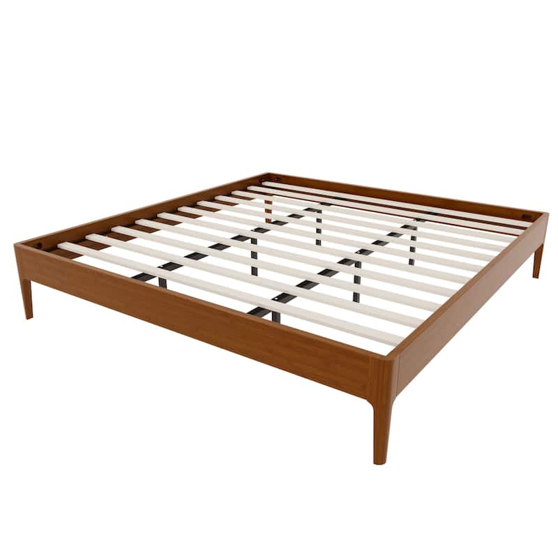 Solid Dry Bamboo Wood Platform Bed Frame with Wood Slat Metal Support, No Box Spring Needed, Easy Assembly