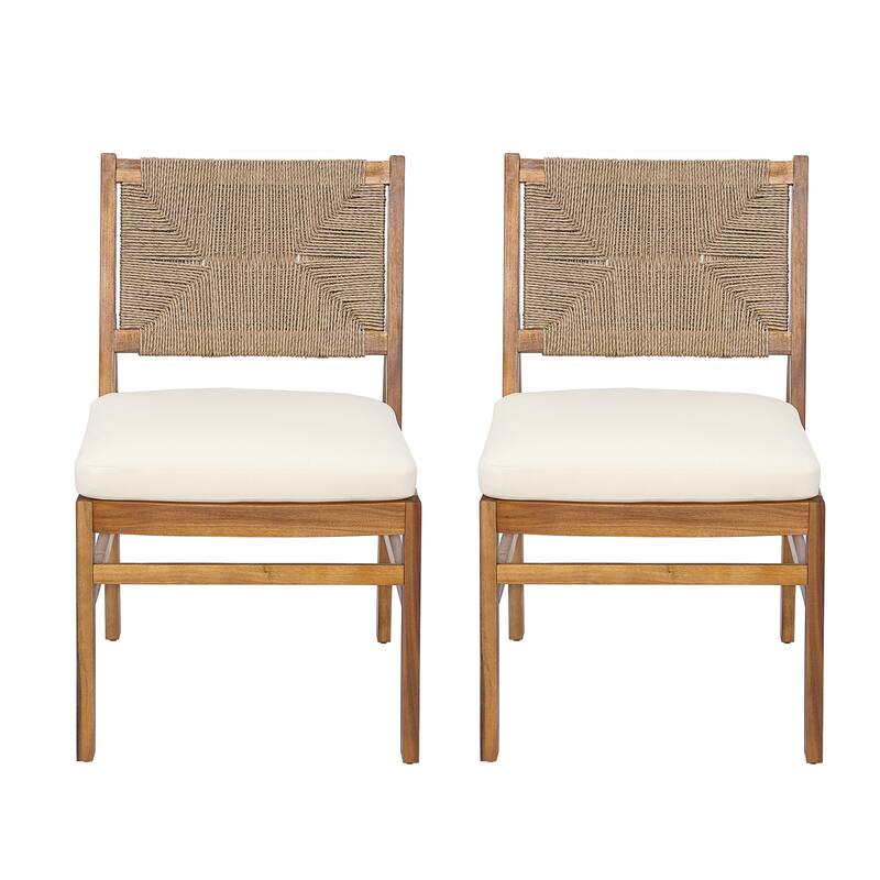 Christopher Knight Home - Mindy Outdoor Acacia Wood & Handwoven Wicker Dining Chairs with Cushions (Set of 2)