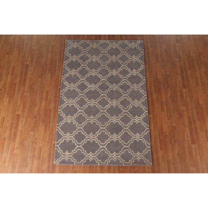 Geometric Trellis Area Rug Hand-Tufted Wool Carpet - 5'1" x 7'11"