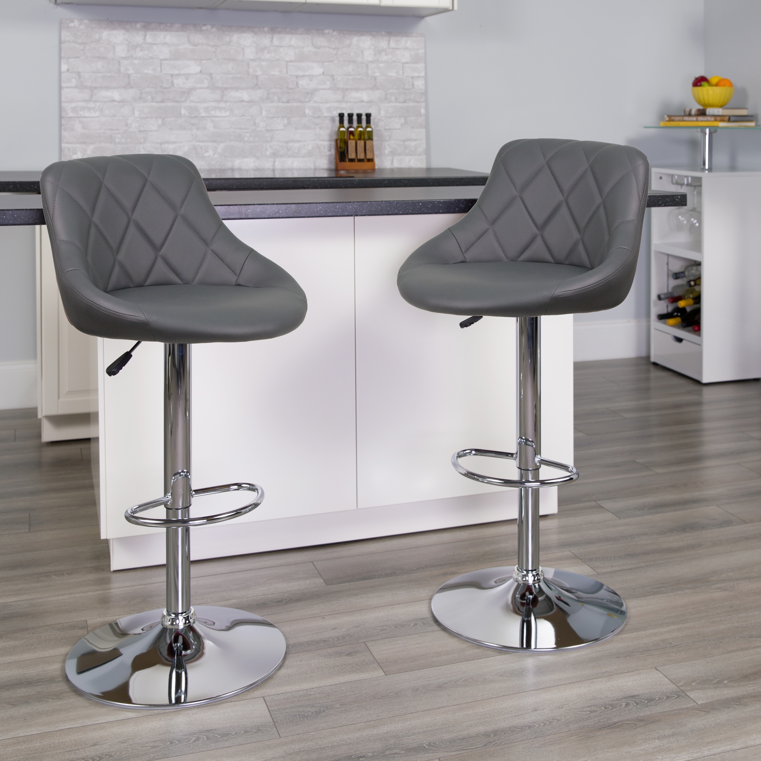2 Pack Vinyl Bucket Seat Adjustable Height Barstool with Diamond Pattern Back 18.5