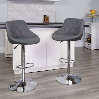 2 Pack Vinyl Bucket Seat Adjustable Height Barstool with Diamond Pattern Back - 18.5"W x 19"D x 33.25" - 41.75"H