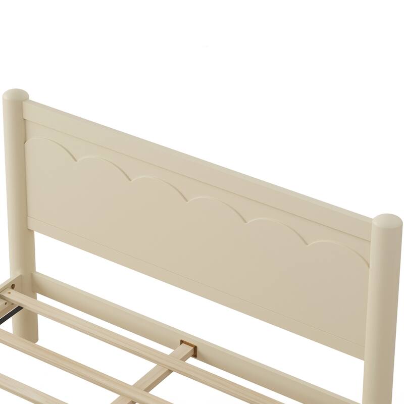 Queen Size Wood Bed Frame,Wood Platform Bed with Headboard,Solid Wood Legs