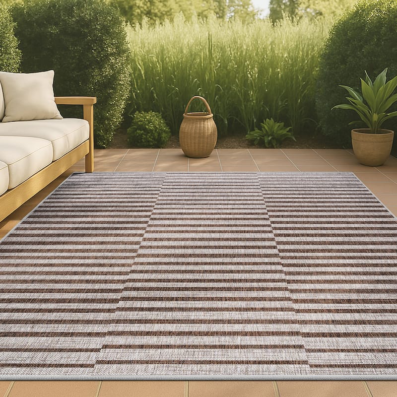 JONATHAN Y Grid Modern Offset Stripe Indoor/Outdoor Area Rug