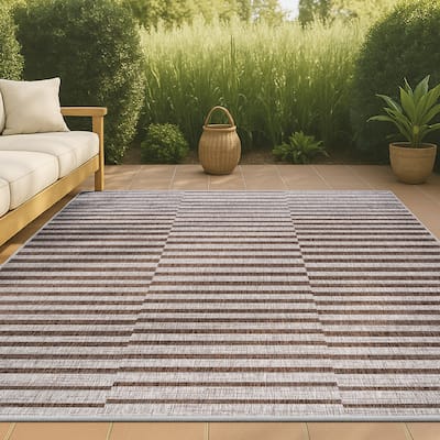JONATHAN Y Grid Modern Offset Stripe Indoor/Outdoor Area Rug