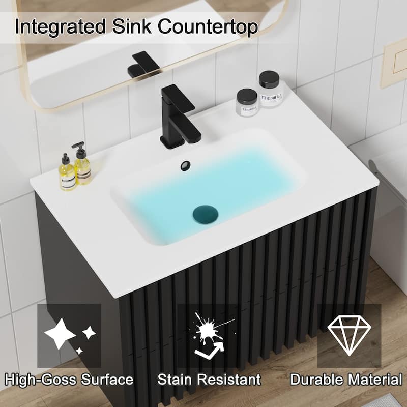 Wall Mounted Bathroom Vanity Set Mid-Century Storage Cabinet with Ceramic Sink