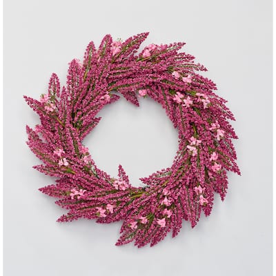 22" Heather Wreath w/ Pink Flowers on Natural Twig Base - 22
