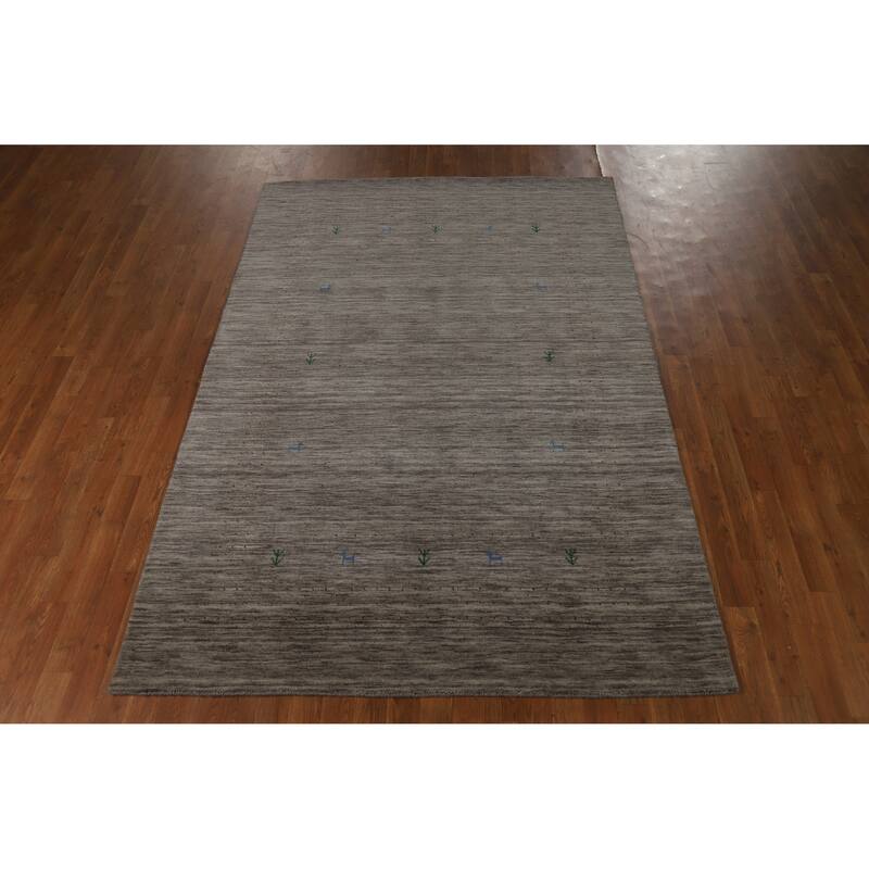 Hand Knotted Oriental 100% Wool Carpet Tribal Stripe Greys & Charcoal Gabbeh Area Rug - 8' 0'' X 5' 4''