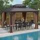 preview thumbnail 1 of 10, 10' x 12' Hardtop Aluminum Permanent Gazebo Double Roof Canopywith Netting & Curtains 12X10ft - brown