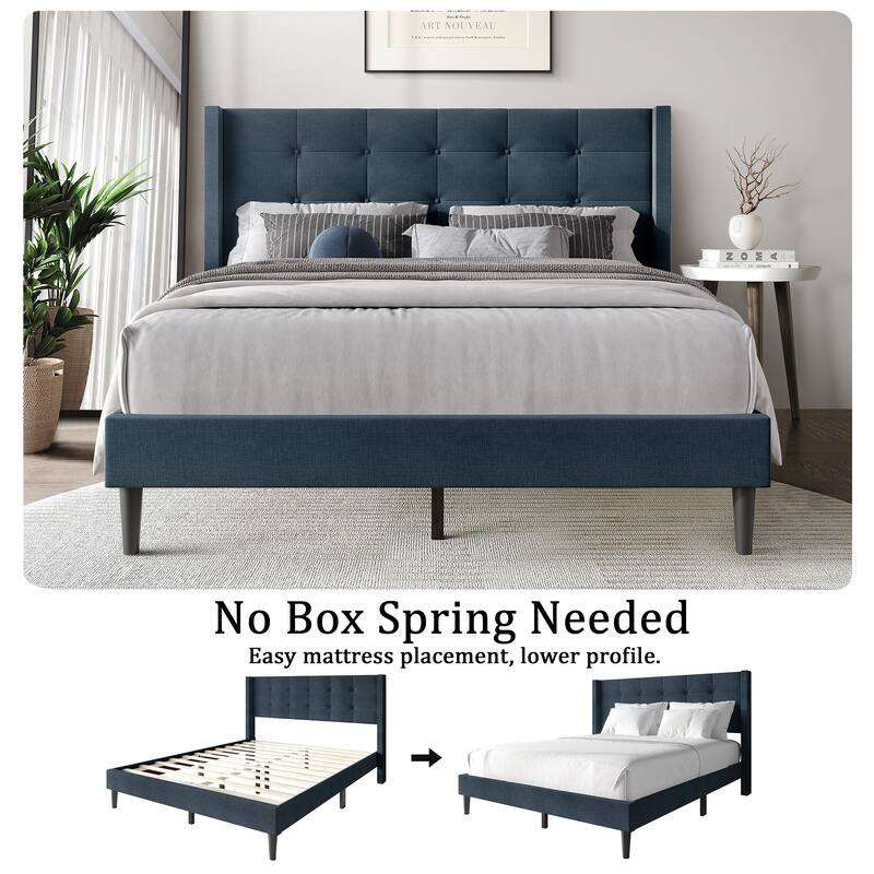 CraftPorch Elegance Wingback Upholstered Linen Bed