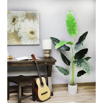 The Mod Greenhouse Faux Green Bird of Paradise Foliage Plant in a Black Matte Planter Pot - 49