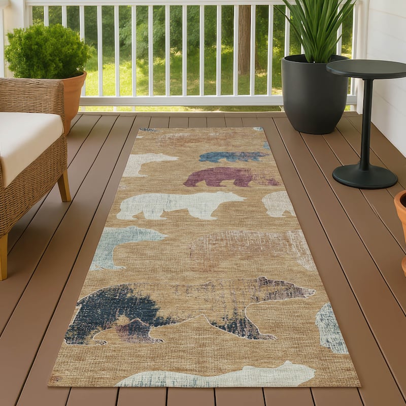 Machine Washable Indoor/ Outdoor Modern Bear Chantille Rug - Gold - 2'3" x 7'6"
